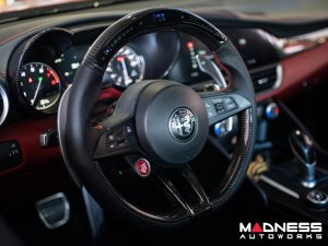 Alfa Romeo Giulia Steering Wheel - Carbon Fiber - w/ LED Functions - Perforated Leather - Non QV Models
